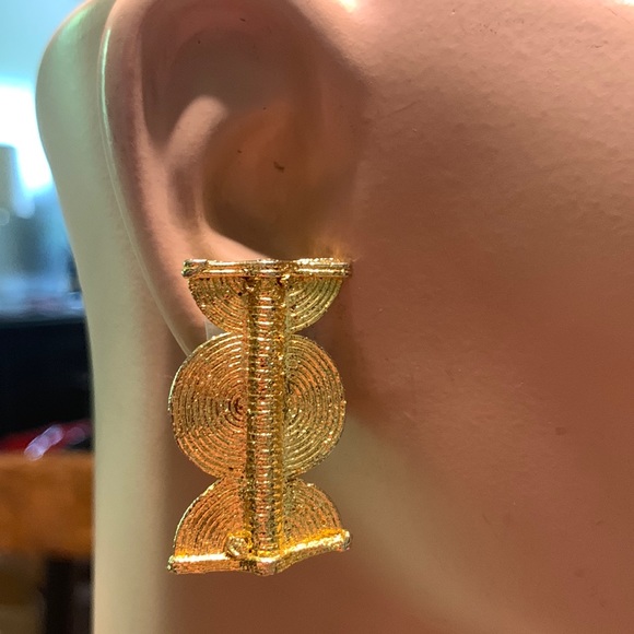 GOLD AFRICAN ETHNIC TRIBAL EARRINGS - Picture 1 of 8